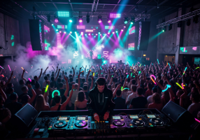 DJ playing at large EDM festival style club