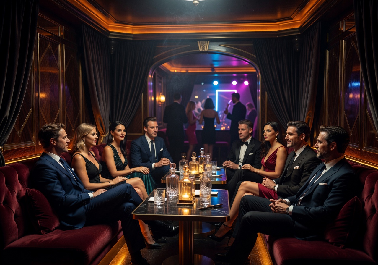 Exclusive VIP nightclub lounge in Paris