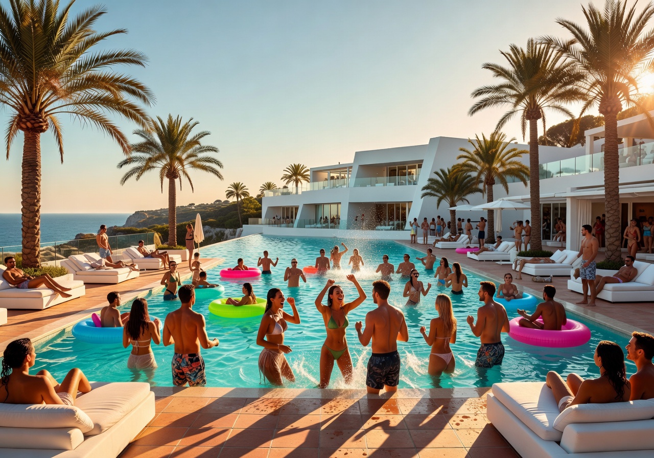 Outdoor pool party nightclub in Ibiza